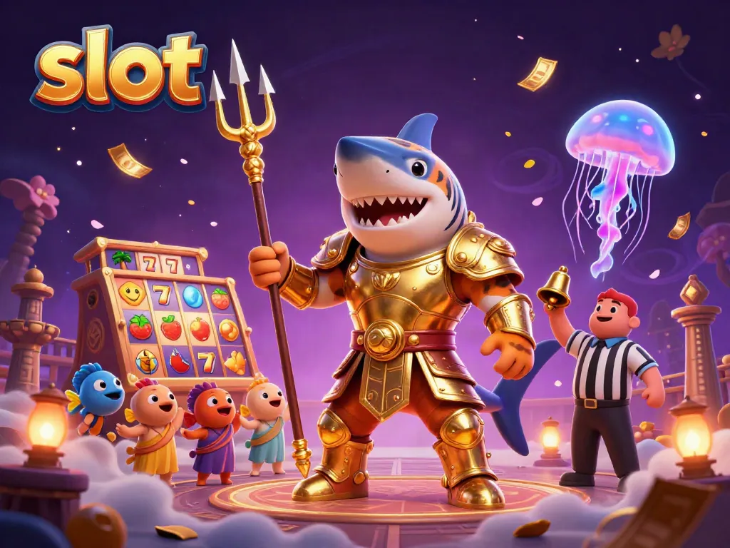 Engage with slot games featuring a colorful dynamic underwater scene with a tiger shark and symbols.