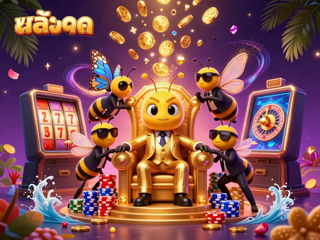 Engage with สล็อต through a vibrant digital illustration featuring a cartoon mob boss among dynamic casino elements.