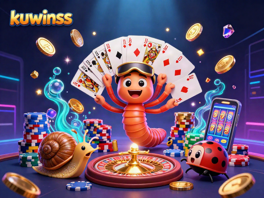 Kuwinss showcases an exciting online casino scene with vibrant characters and dynamic gaming elements.