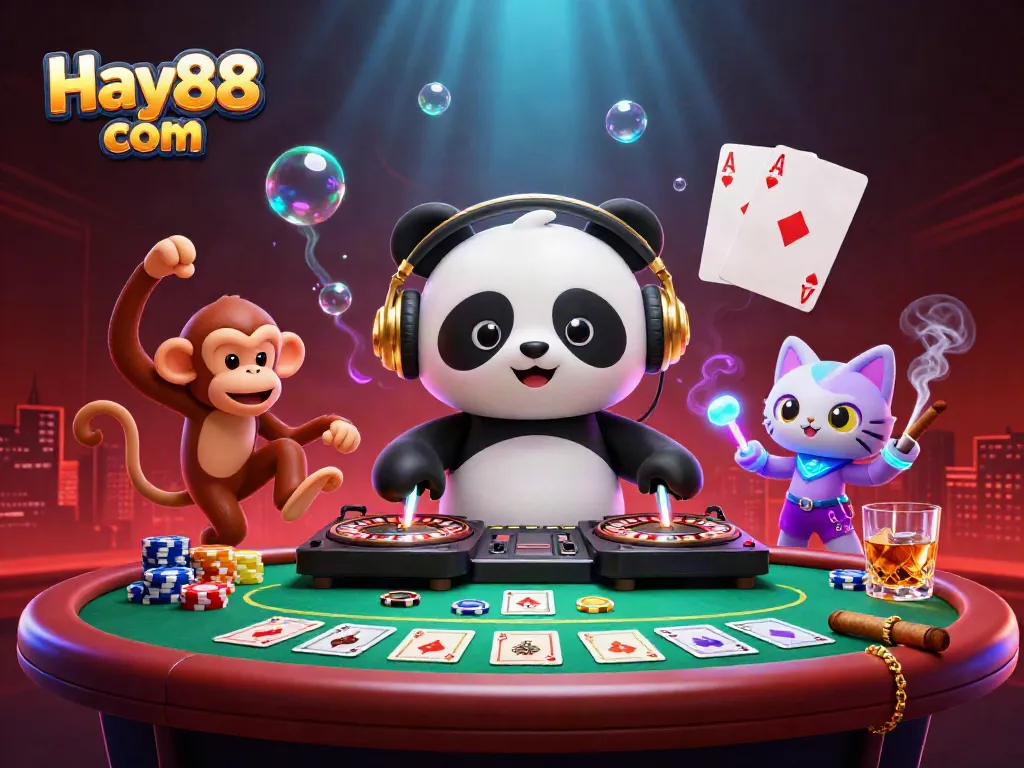 Experience the vibrant gaming atmosphere at Hay88 com with animated characters and casino elements.