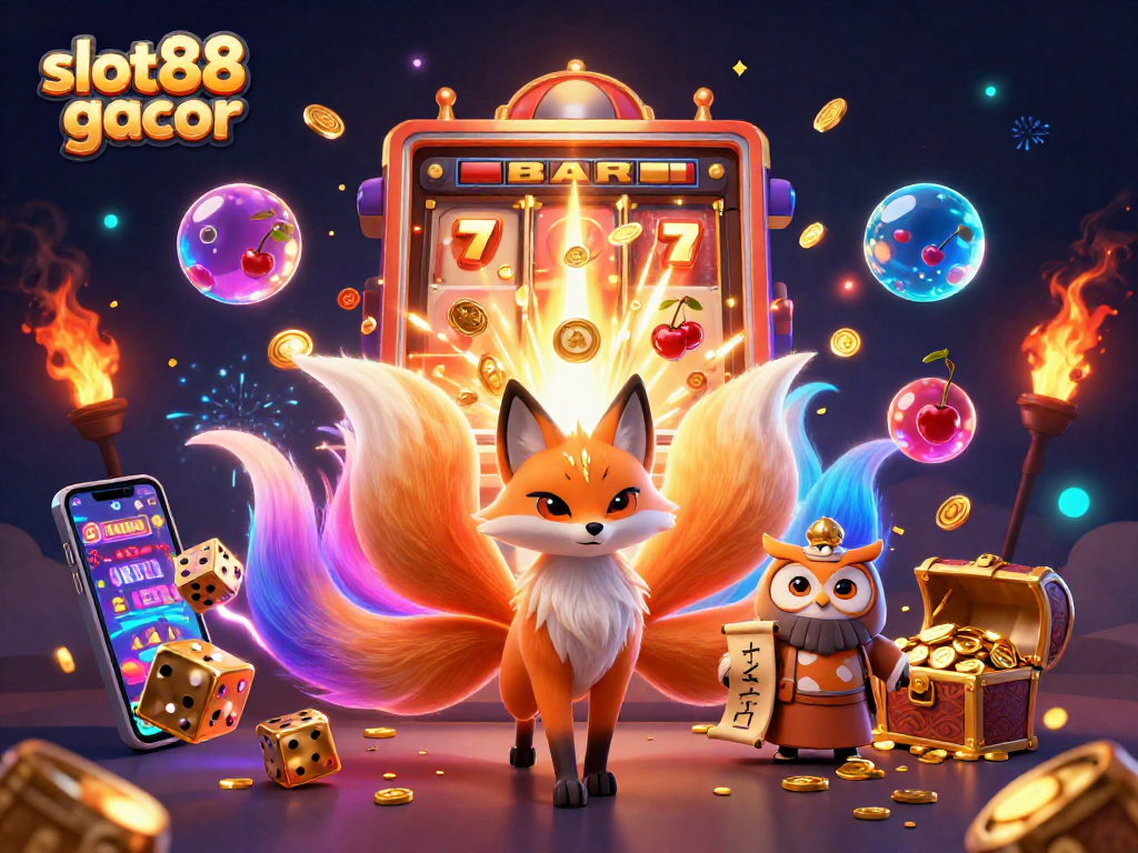 Experience the thrill of slot88 gacor with vibrant characters and dynamic game elements in a magical casino scene.