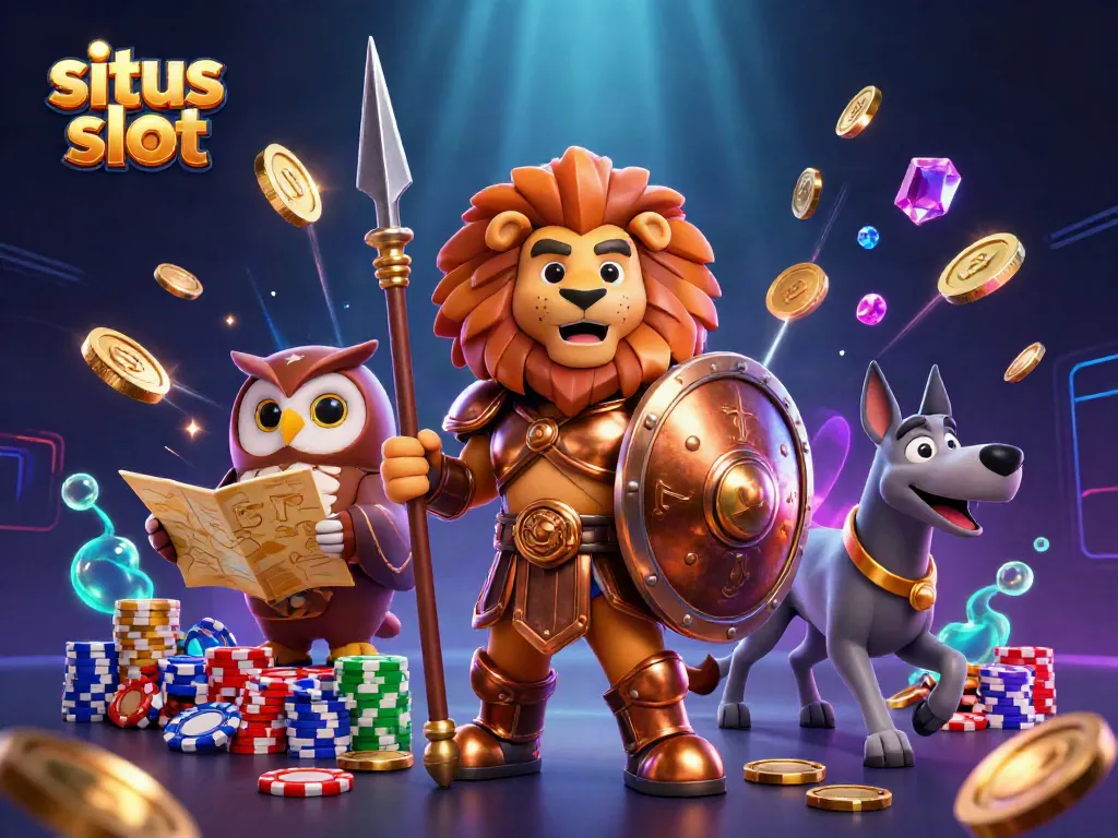 Mendapatkan kemenangan besar di situs slot dengan simbol keberuntungan dan harta yang berkilau.