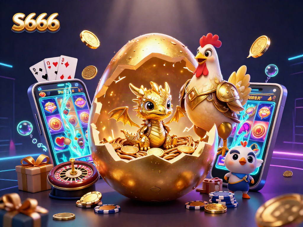 Engage in gaming excitement with S666 featuring a golden dragon and vibrant slot visuals.