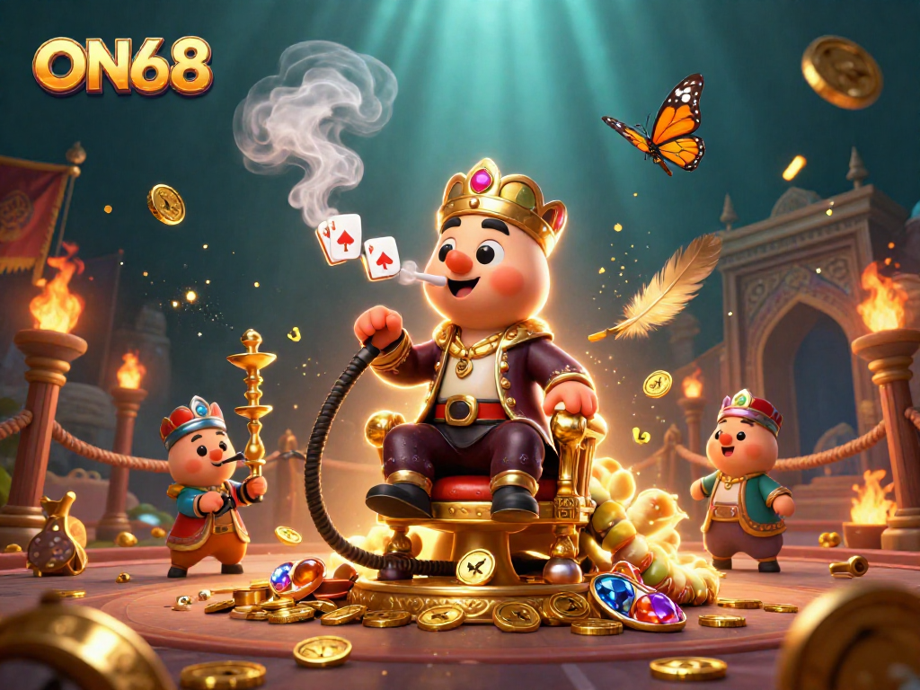 Experience thrilling adventures at ON68 with vibrant casino elements and a captivating 3D scene.