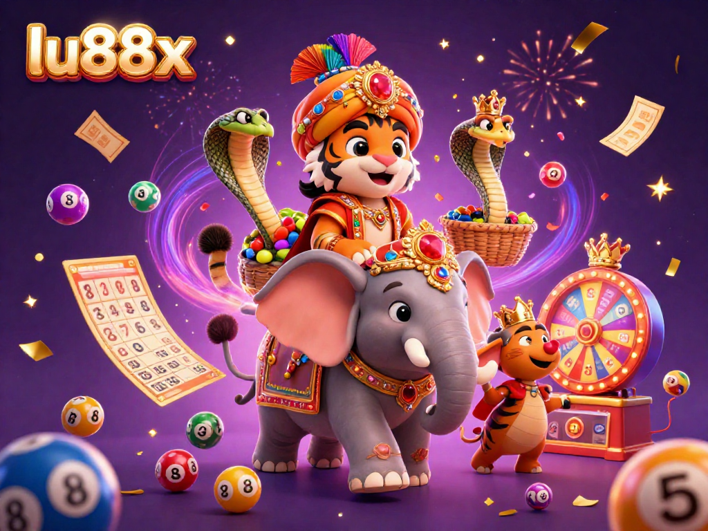 Experience excitement with lu88x as a maharaja rides an elephant amid lottery games and vibrant celebrations.