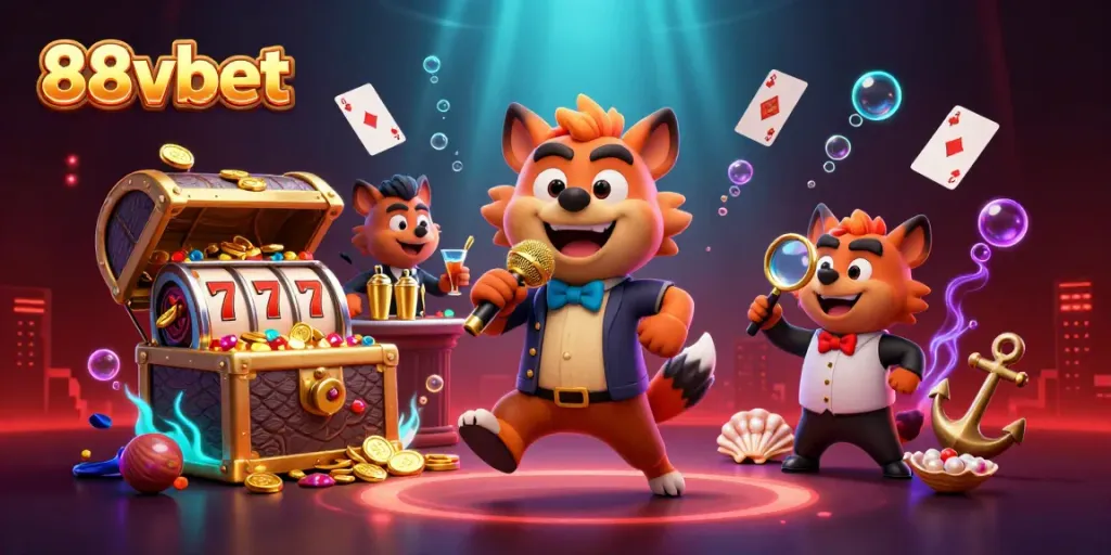 Experience vibrant gaming fun at 88vbet with hyenas in a lively casino illustration.