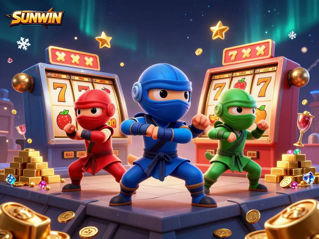 The SUNWIN ninja chameleon team showcases thrilling slot action with dazzling treasures in a captivating 3D scene.