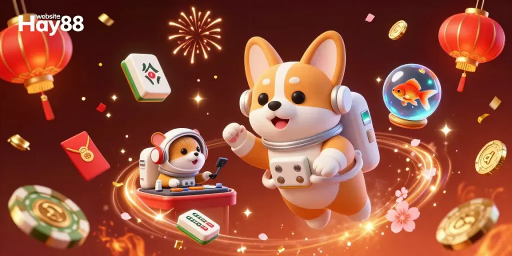 Engage with website Hay88 as a 3D astronaut corgi and friends live the space casino adventure.