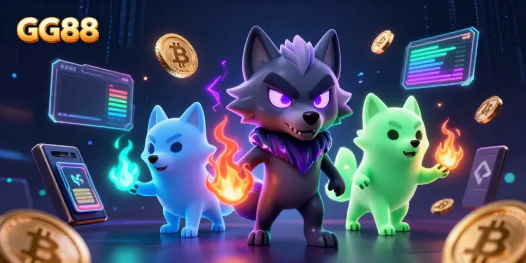 Engage with GG88's thrilling games as the shadow wolf leads the enchanted experience in a vibrant online casino.