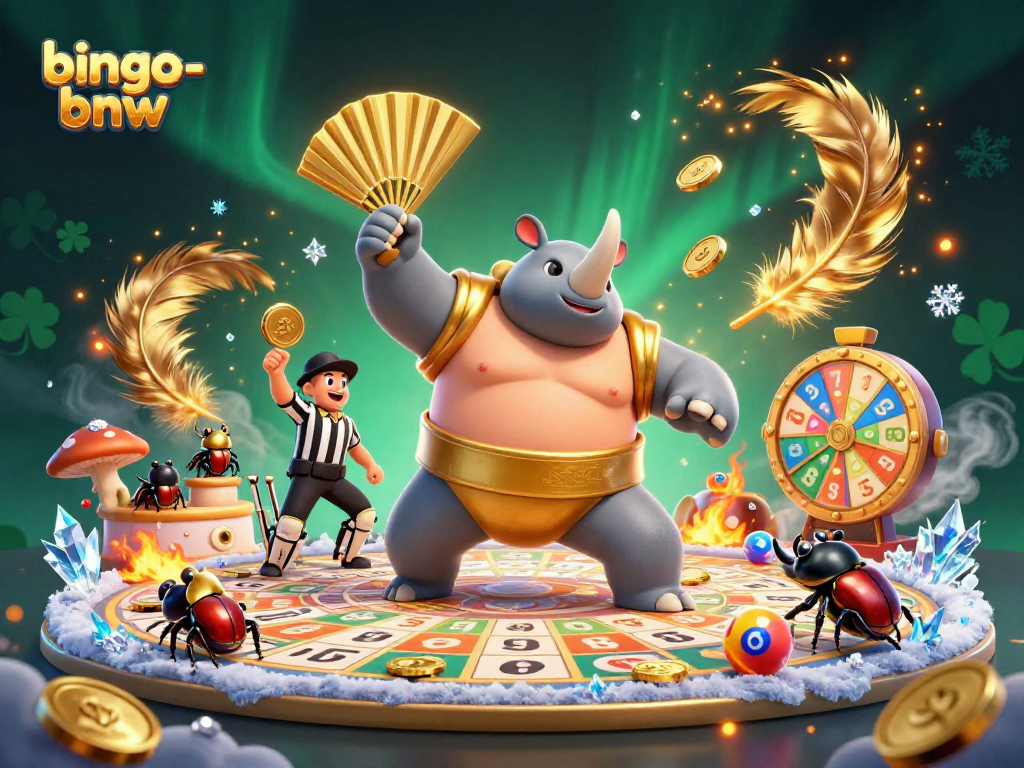 Bingo-bnw brings excitement as rhinoceros beetle champion competes in a thrilling bingo arena.