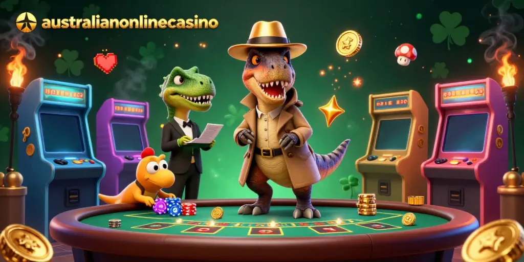 Experience thrilling gameplay with a velociraptor card counter and casino elements of australianonlinecasino.
