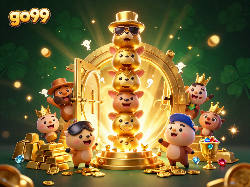 Engage with the exciting world of online gaming at go99 with dynamic casino characters, treasure, and vibrant effects.
