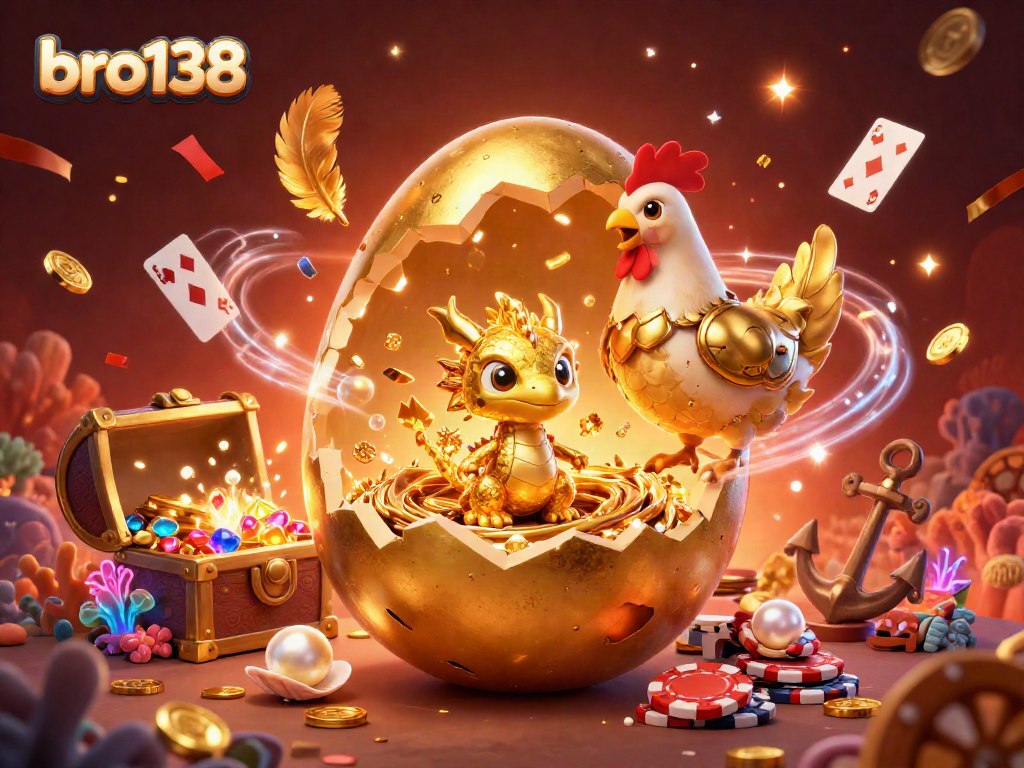 Spin vibrant slots with bro138, featuring a glittering golden dragon and poker chips.