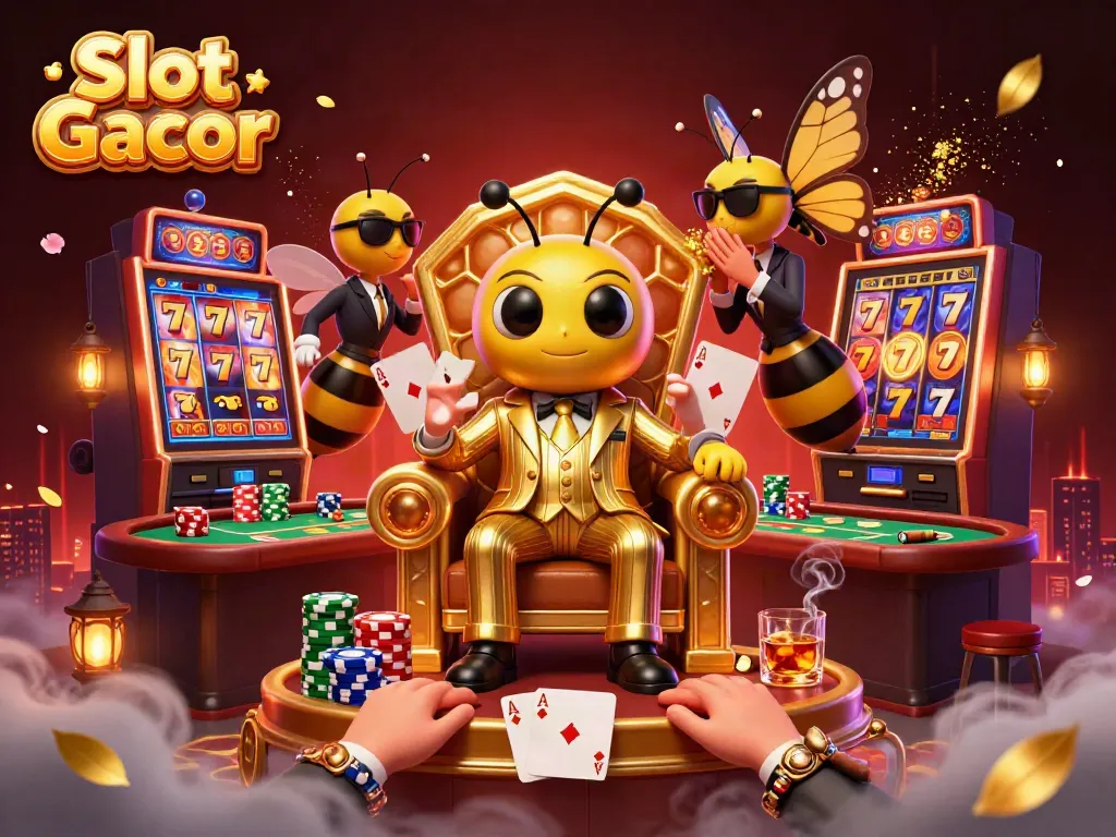 Experience Slot Gacor action with a mob boss, colorful slot machines, and dynamic gaming elements