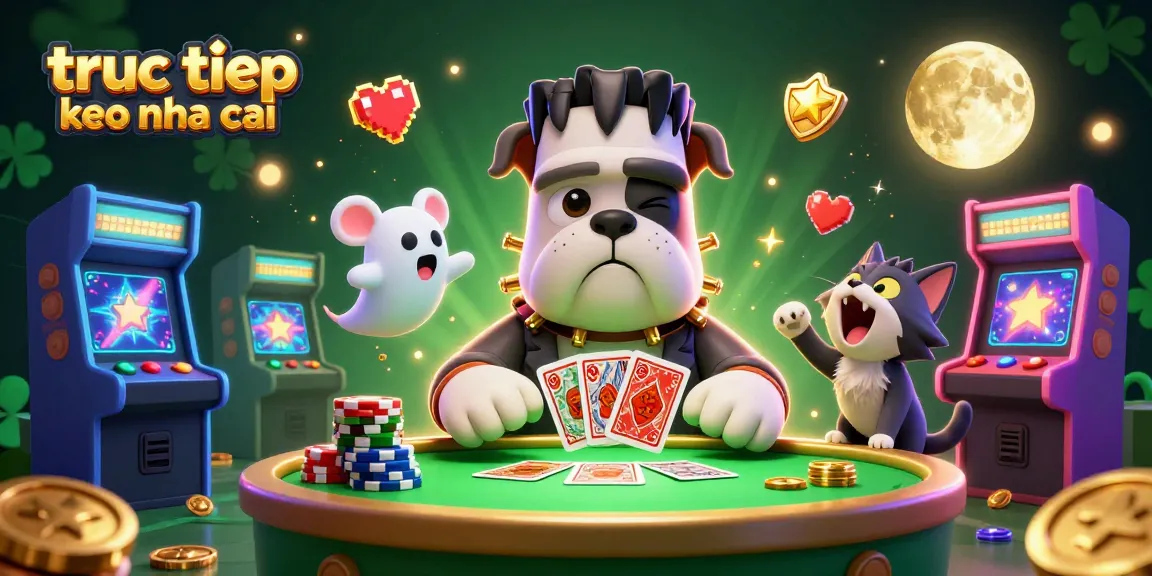 Play poker with truc tiep keo nha cai at a thrilling casino table hosted by a cartoon Frankenstein bulldog.