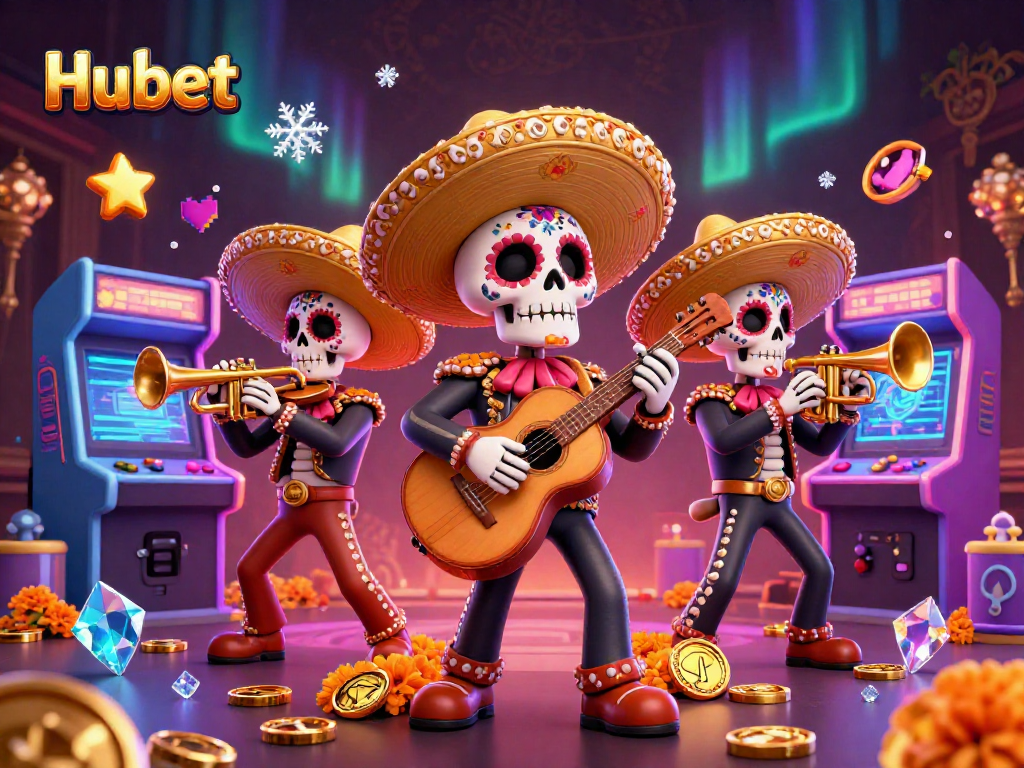 Experience exciting gameplay at Hubet with vibrant mariachi skeletons amidst a dynamic casino scene.