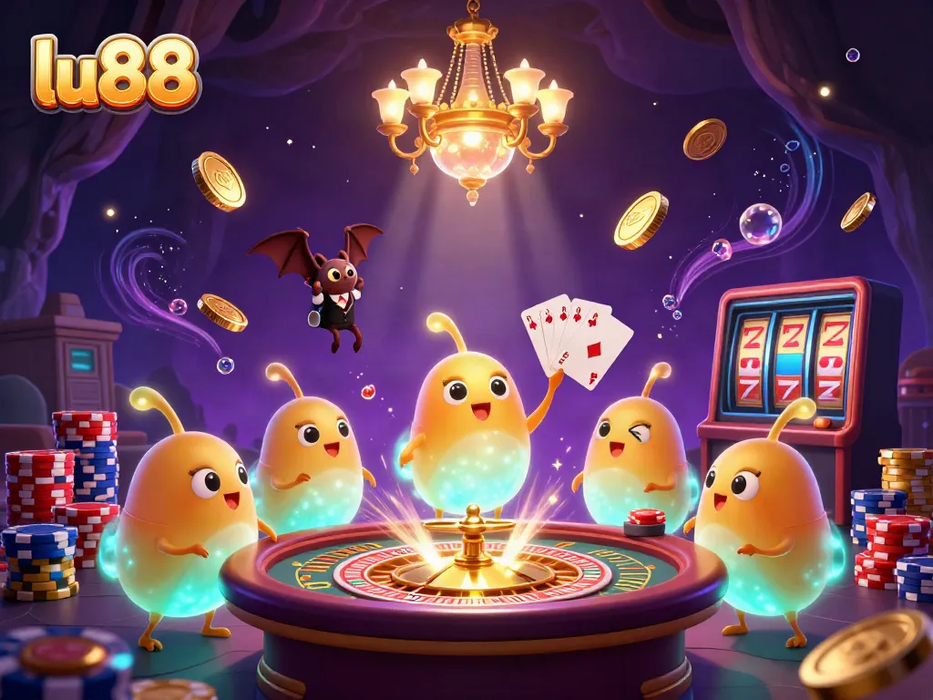 Experience the thrilling atmosphere at LU88 casino with bioluminescent glowworms lighting up vibrant gaming elements.