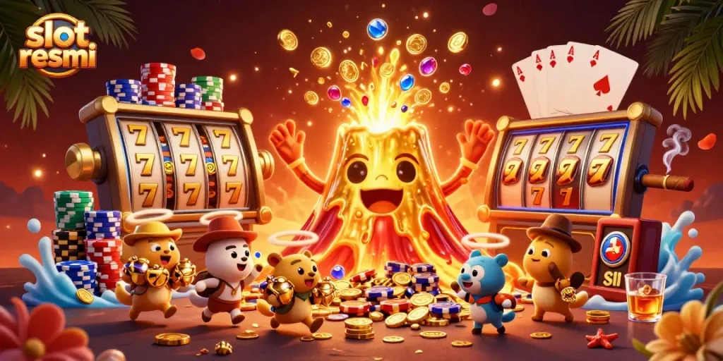 Menangkan jackpot dengan slot resmi melalui ilustrasi 3D slot gacor dan monster emas yang erupsi.