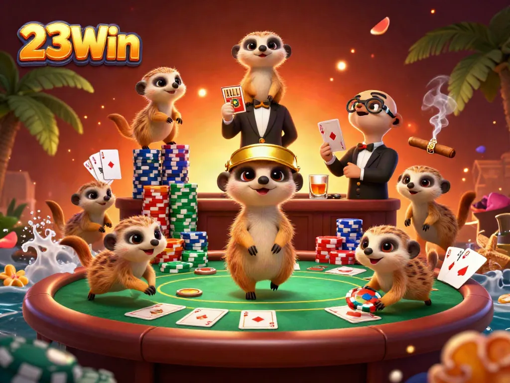 Experience thrilling gameplay at 23Win with meerkat dealers and vibrant casino action!