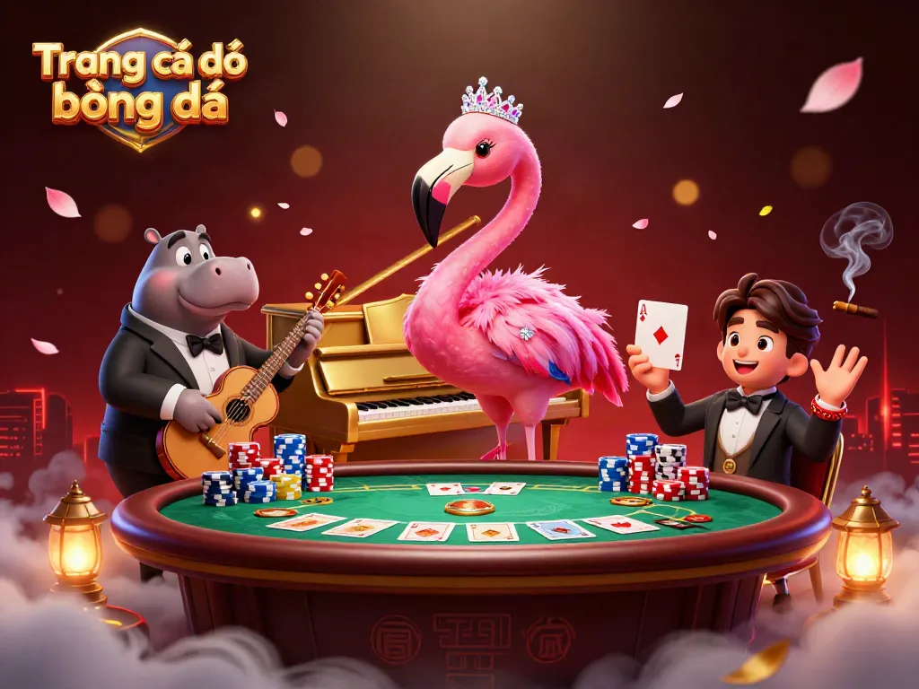 Place bets with Trang cá độ bóng đá, featuring colorful poker chips, cards, and arcade ambiance.