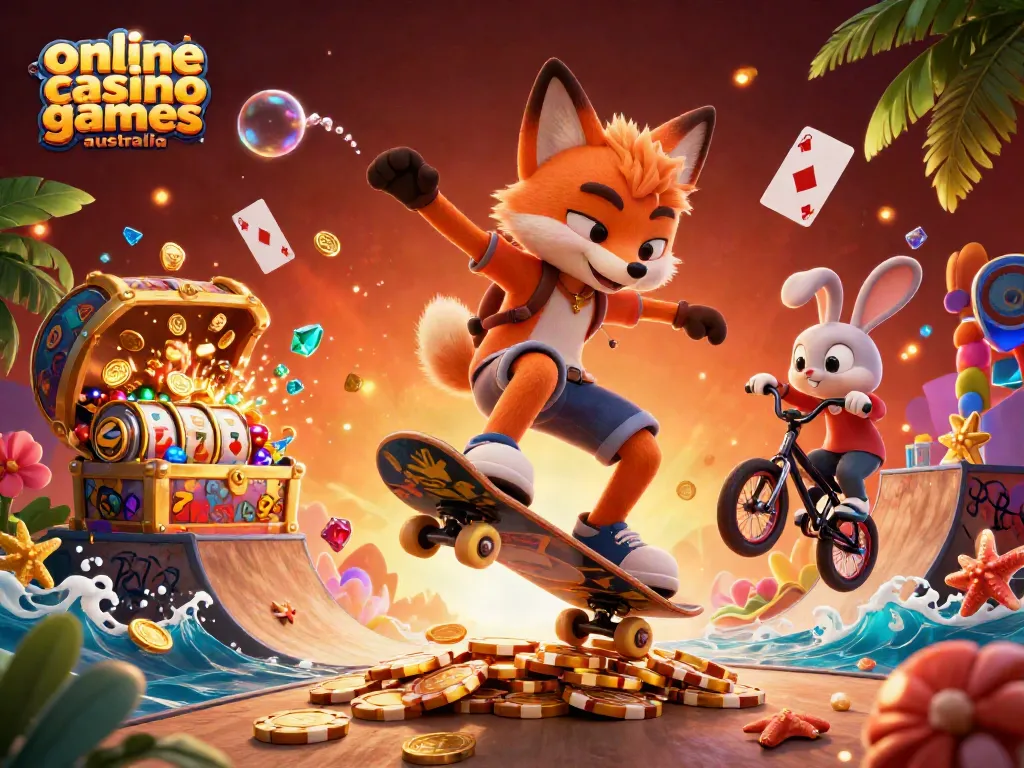 Experience exciting online casino games Australia with vibrant characters and dynamic casino elements.