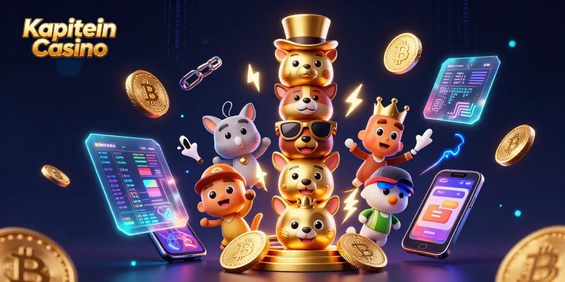 Kapitein Casino menampilkan totem emas dan koin Bitcoin mengelilinginya dalam suasana kasino digital