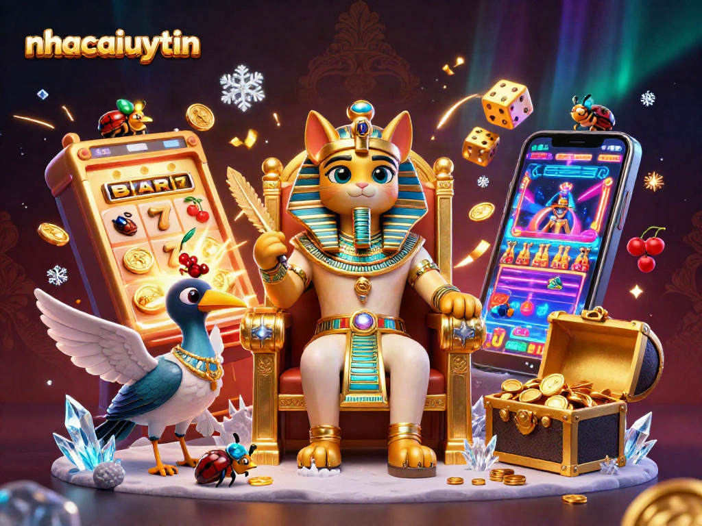 Engage with exciting gaming scenes at nhacaiuytin featuring a pharaoh cat and golden treasures.