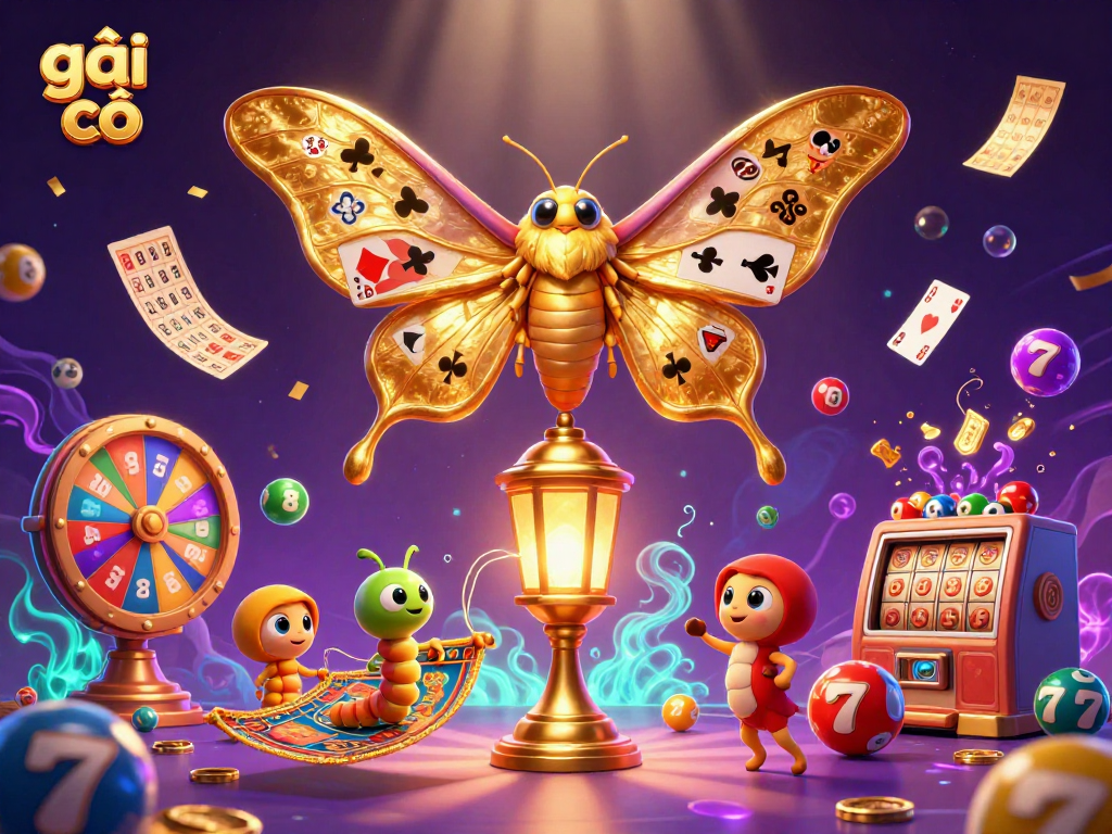 Experience the excitement of gái gọi-themed gambling with vibrant visuals of lottery and casino elements.
