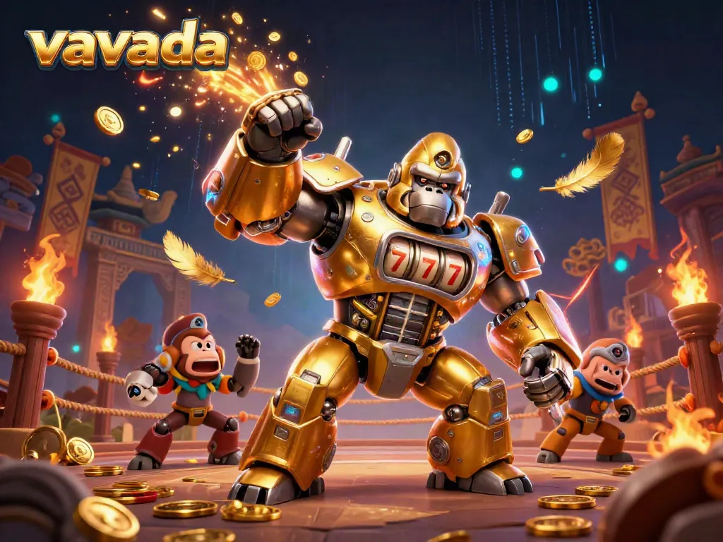 Experience the thrill of vavada's games with a dynamic 3D golden gorilla mech and casino elements