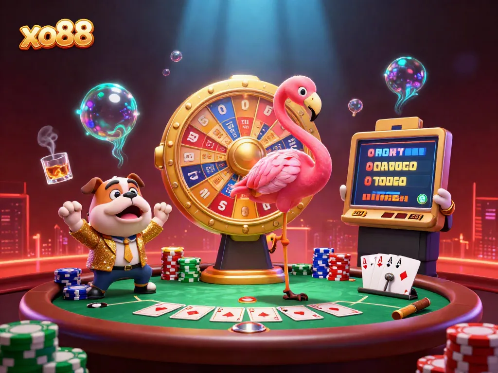 Engage in thrilling excitement with xo88 as a flamingo game show host spins the prize wheel!