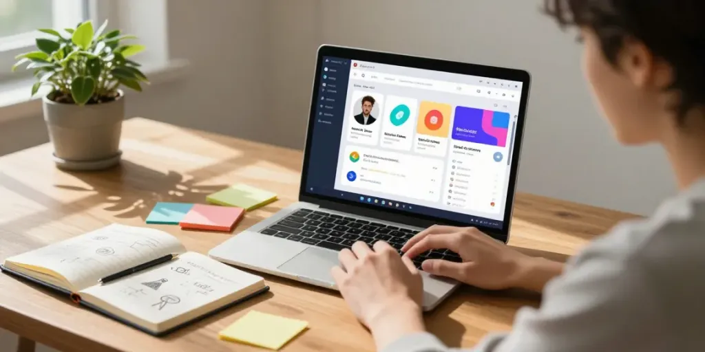 Candy AI alternatives being explored by a user on a laptop in a cozy home office